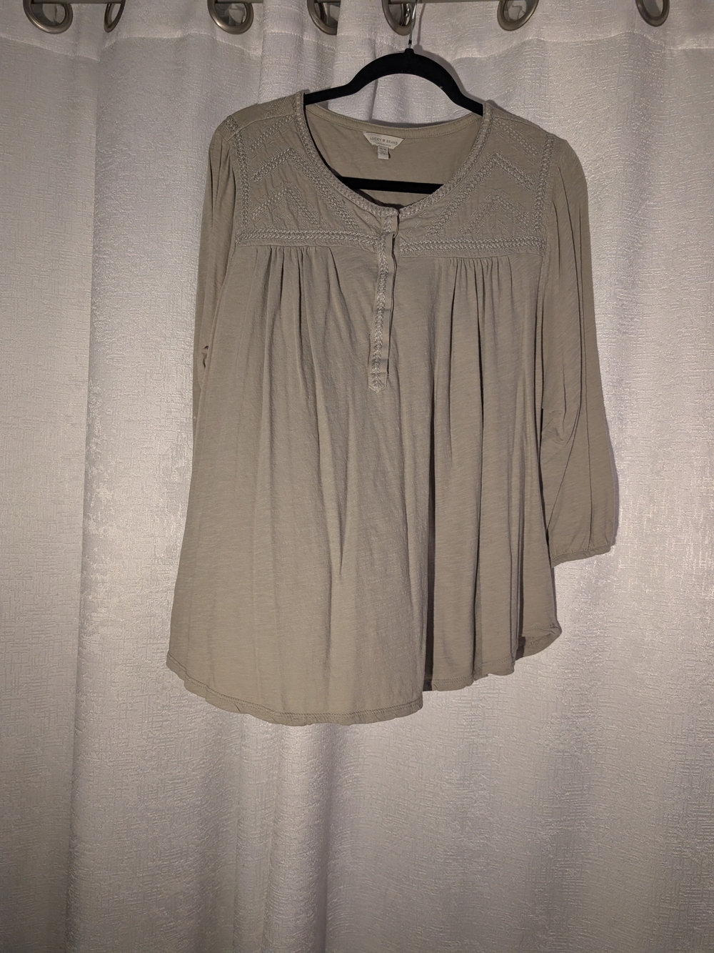 Lucky Brand Taupe Peasant Top 3X